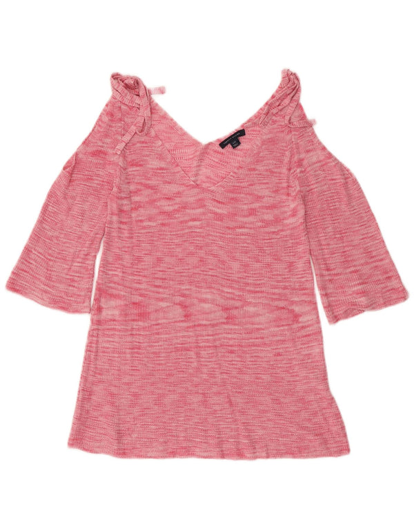 TOMMY HILFIGER Maglione da donna con scollo a V UK 14 Grande rosa screziato