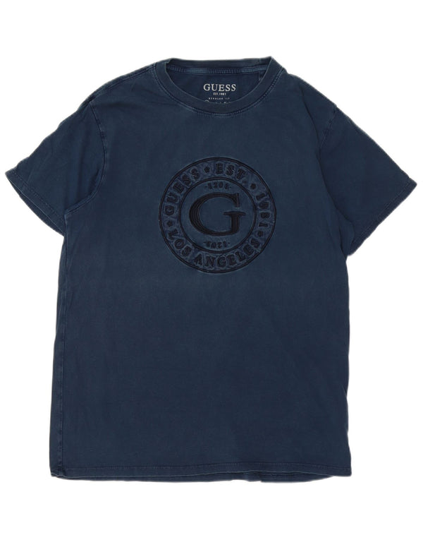 T-shirt grafica da uomo con vestibilità regolare Guess XS in cotone blu navy