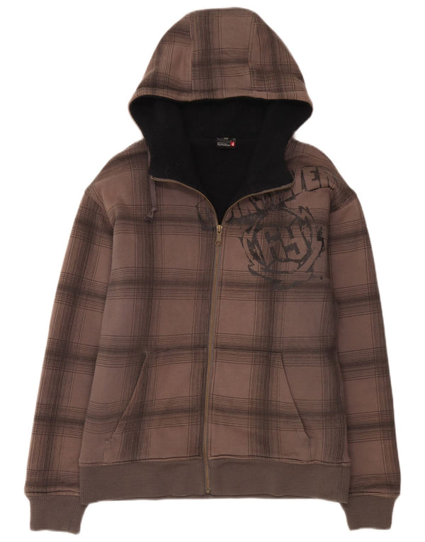 Maglione con cappuccio e zip grafica da uomo Quiksilver in cotone a quadri grigio medio