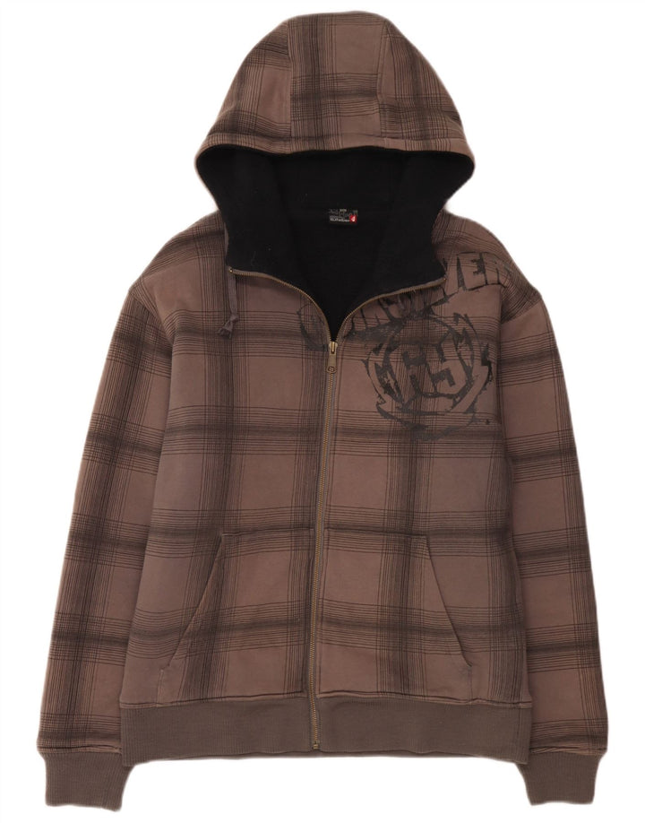Maglione con cappuccio e zip grafica da uomo Quiksilver in cotone a quadri grigio medio