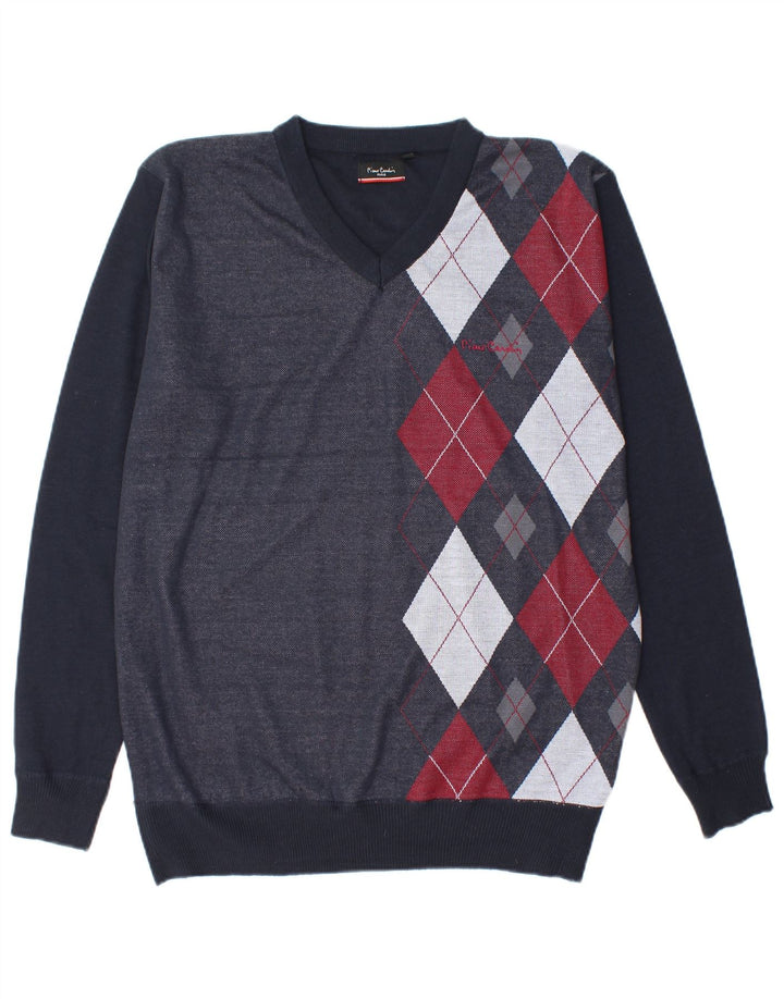 Pierre Cardin Maglione da uomo con scollo a V grande blu navy a rombi/diamante