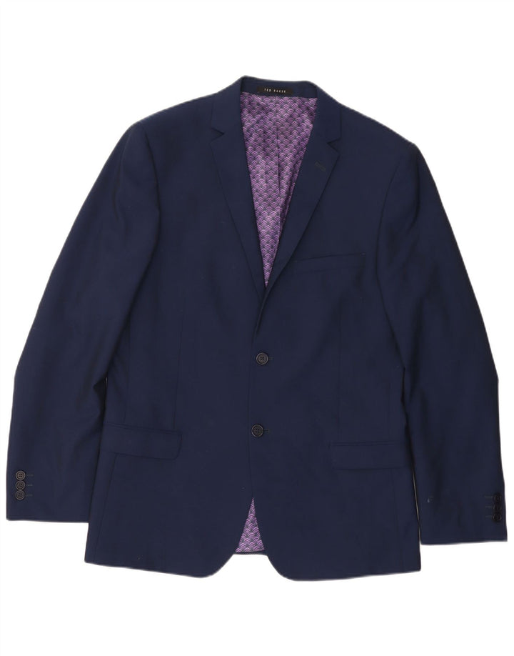 Giacca blazer da uomo a 2 bottoni Ted Baker UK 40 Large in lana blu navy