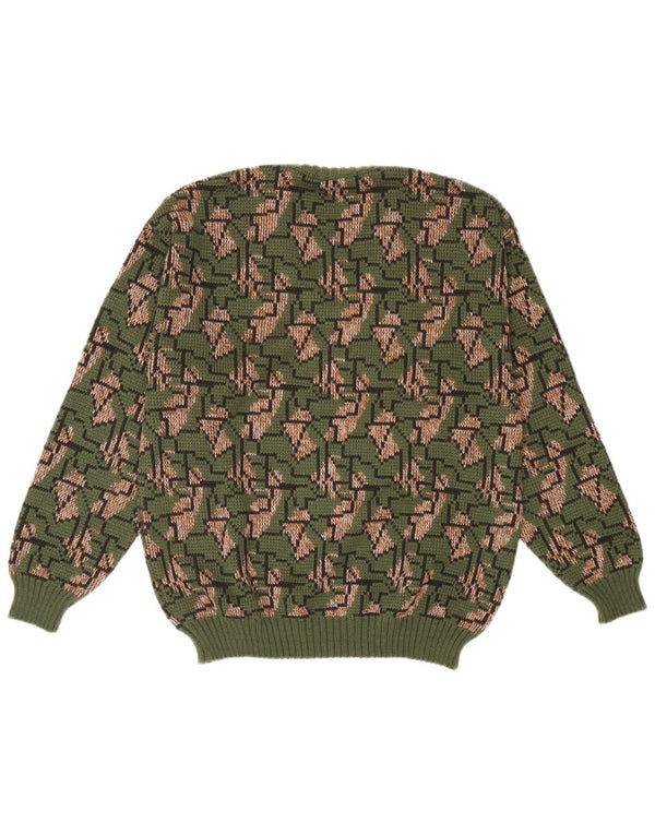 Maglione vintage da uomo con scollo a V IT 52 Grande verde geometrico