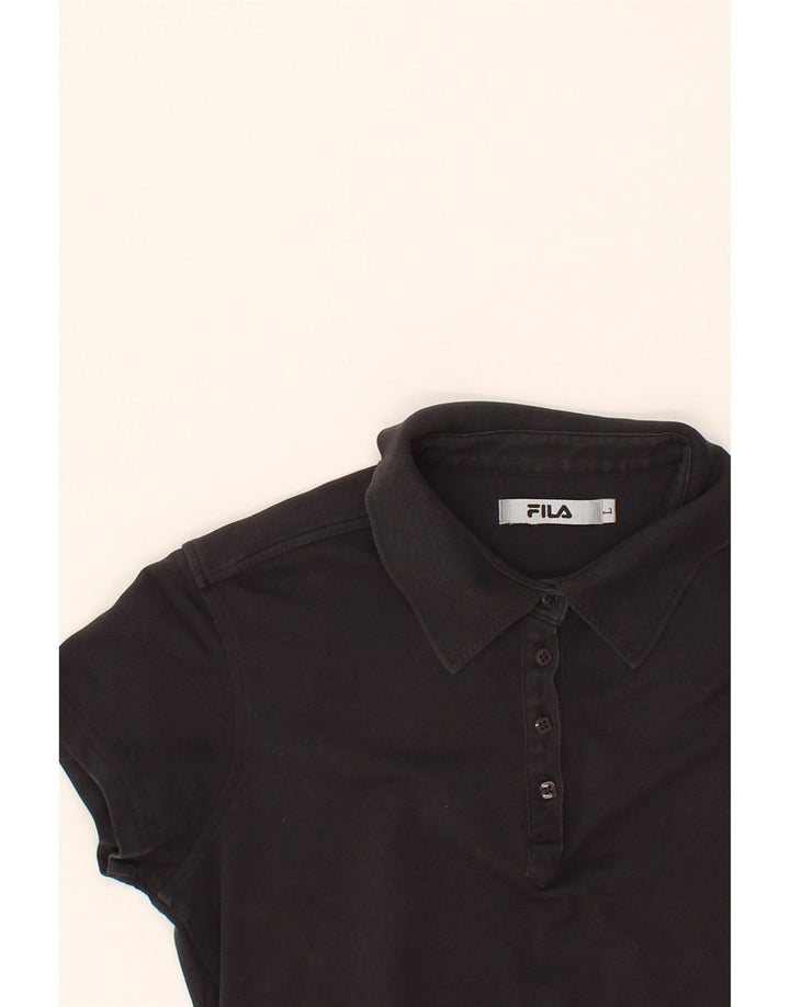 FILA Womens Polo Shirt UK 14 Large Black Vintage Fila and Second-Hand Fila from Messina Hembry 