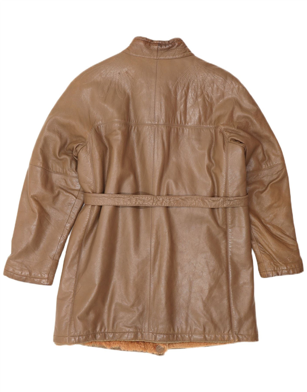 Cappotto in pelle vintage da donna UK 14 in pelle marrone medio