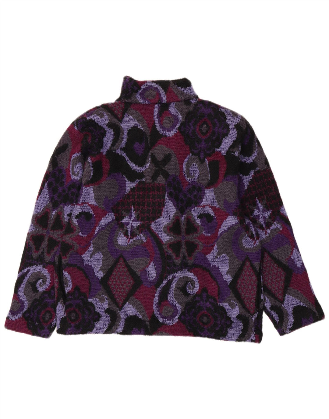 Maglione cardigan oversize da donna VINTAGE UK 10 Piccolo viola geometrico