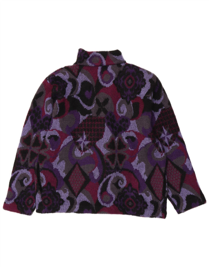Maglione cardigan oversize da donna VINTAGE UK 10 Piccolo viola geometrico