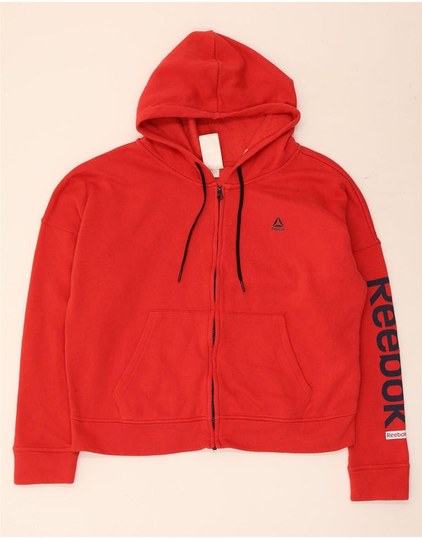 Felpa con cappuccio e zip oversize grafica Reebok da donna UK 16/18 Large Rosso