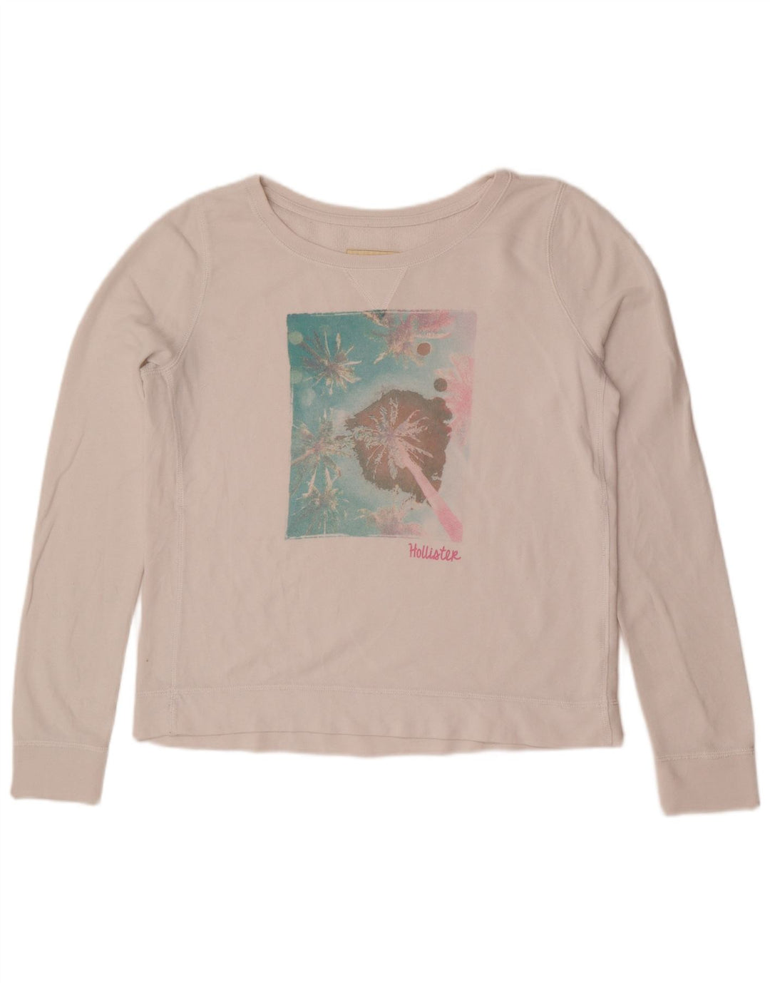 Felpa grafica Hollister da donna, maglione, UK 16, grande, bianco