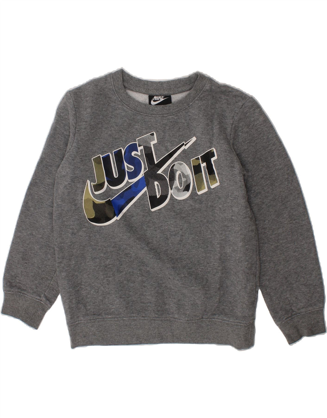 NIKE Boys Graphic Sweatshirt Jumper 6-7 Years Large  Grey Cotton Vintage Nike and Second-Hand Nike from Messina Hembry 