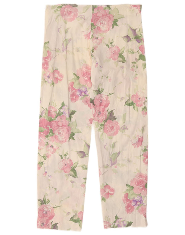 Pantaloni cropped da donna vintage IT 44 medi W28 L25 cotone floreale bianco