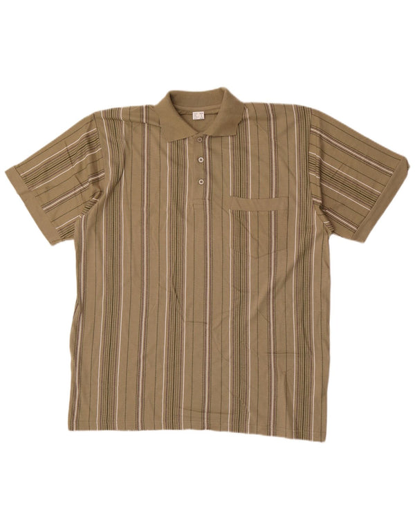 Polo vintage da uomo in cotone a righe medie color kaki