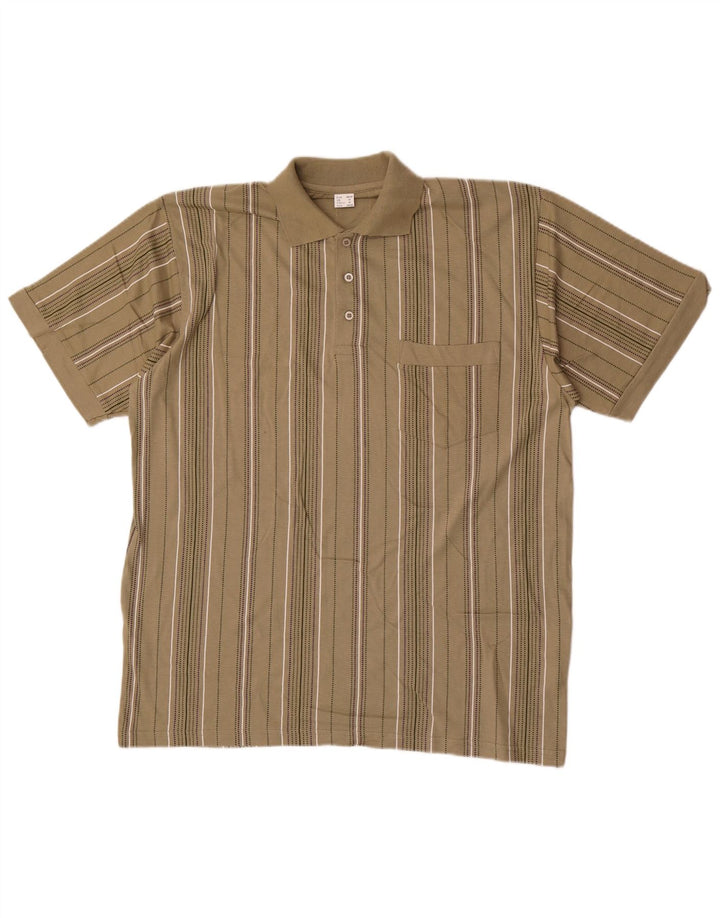 Polo vintage da uomo in cotone a righe medie color kaki