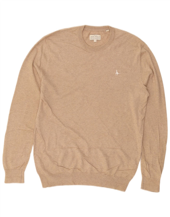 JACK WILLS Maglione girocollo da uomo in cotone screziato beige medio