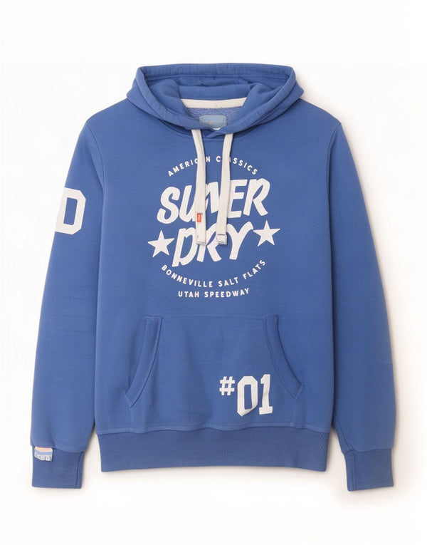 Maglione con cappuccio grafico da uomo Superdry in cotone blu medio