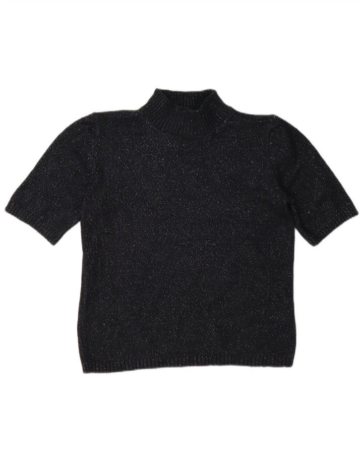 Maglione maglione a collo alto da donna Marks & Spencer UK 10 piccolo nero chiazzato
