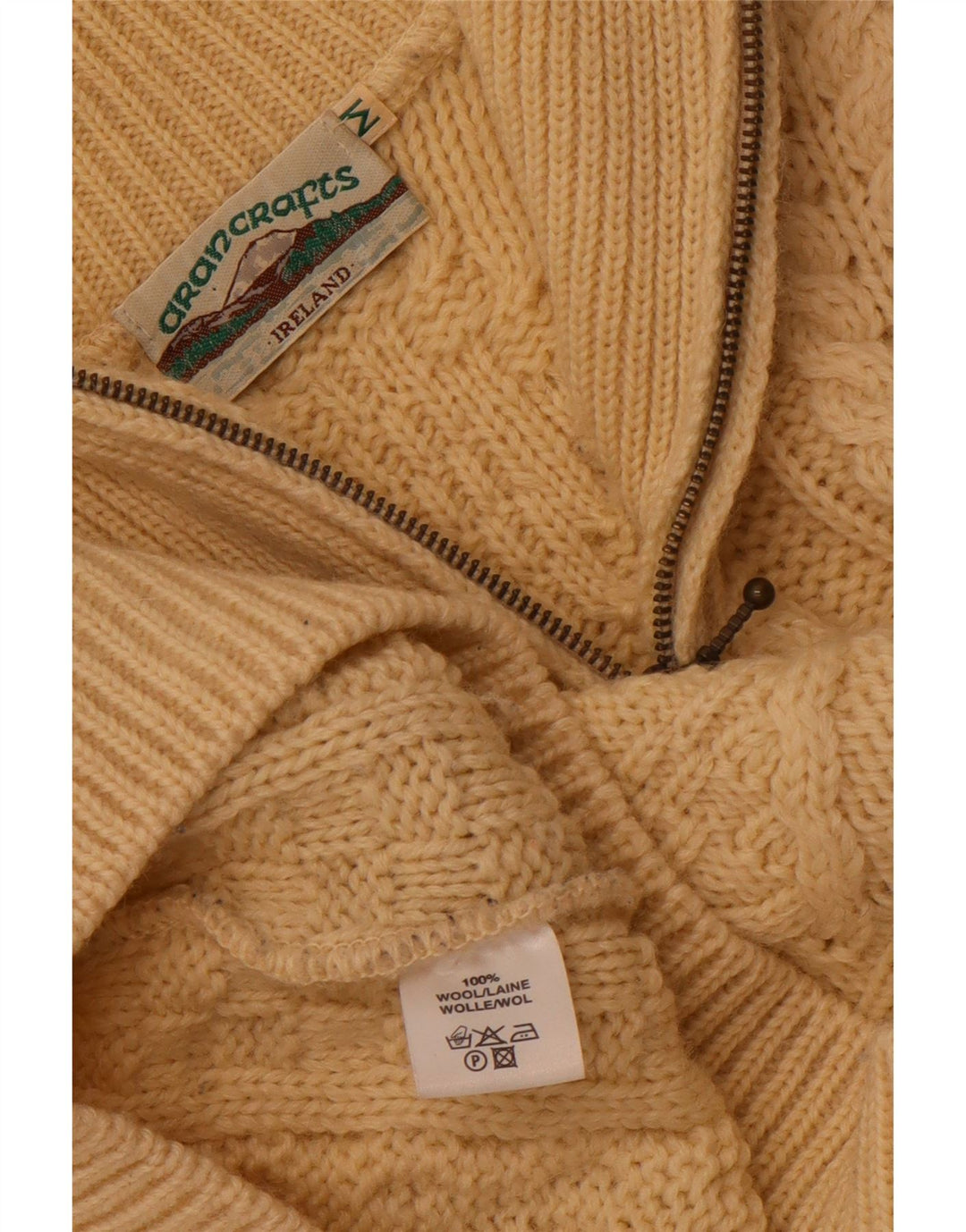 ARAN CRAFTS Maglione da uomo con zip e collo in lana beige medio