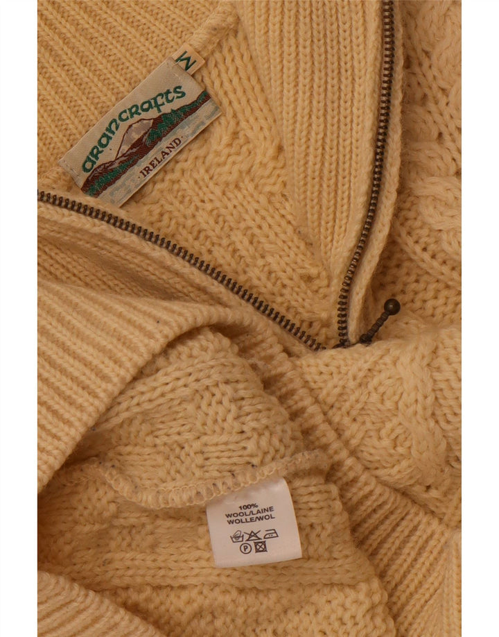 ARAN CRAFTS Maglione da uomo con zip e collo in lana beige medio
