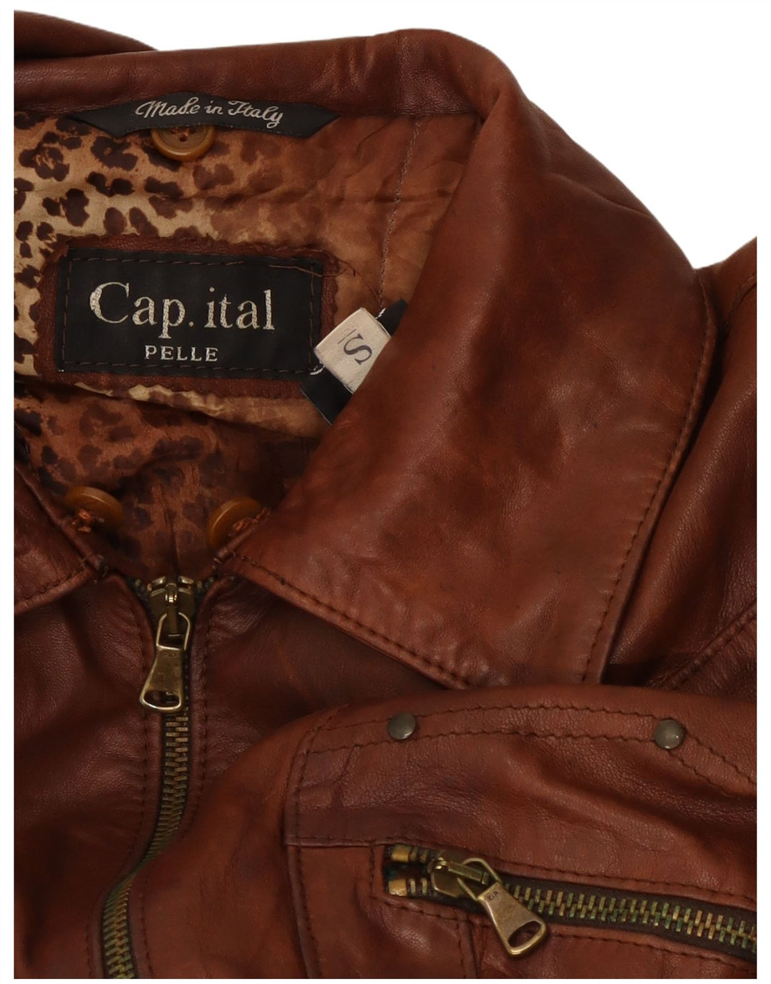 Giacca in pelle corta da donna CAPITAL UK 10 piccola in pelle marrone