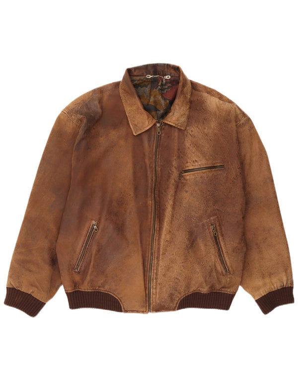 Giacca in pelle vintage da uomo UK 44 2XL Pelle marrone
