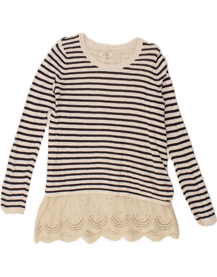 FAT FACE Womens Crew Neck Jumper Sweater UK 10 Small Beige Striped Vintage Fat Face and Second-Hand Fat Face from Messina Hembry 