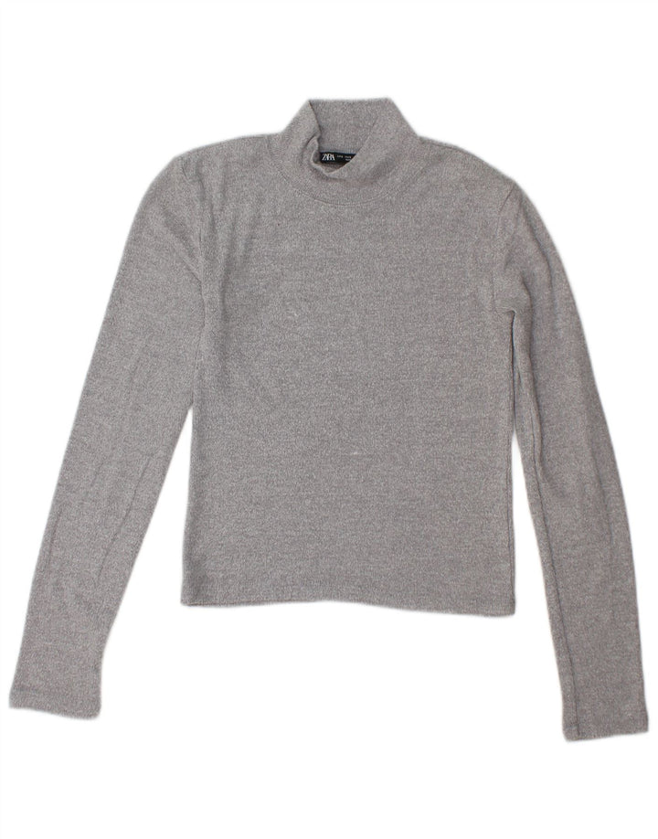 Maglione corto con collo alto da donna Zara UK 10 piccolo grigio
