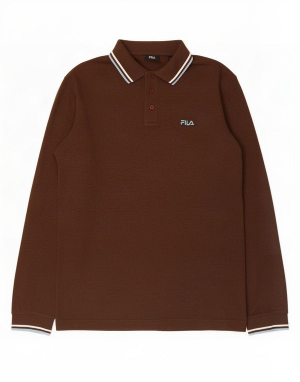 Polo da uomo a maniche lunghe Fila XL in cotone marrone