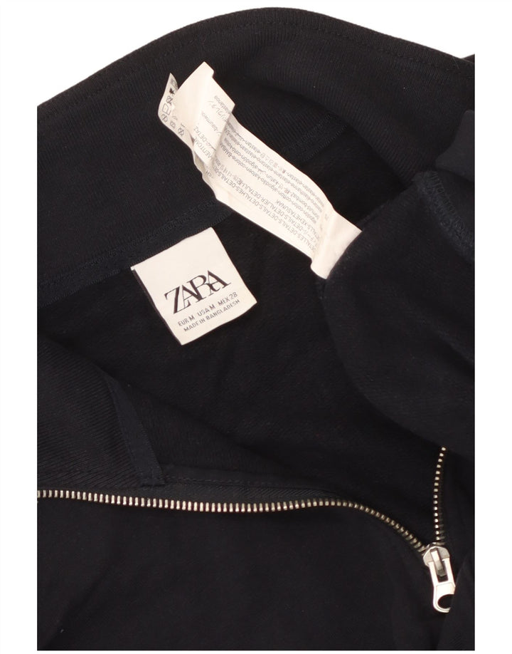 Felpa Zara da donna con collo e zip, maglione, UK 14, cotone blu navy medio