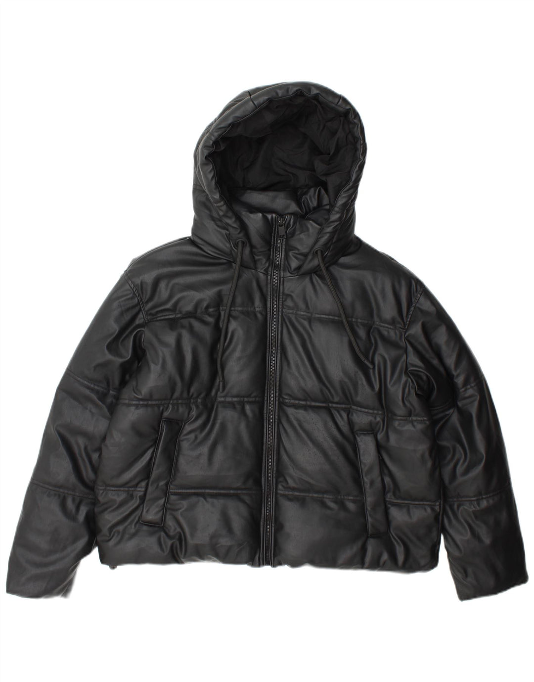 Giacca imbottita ampia con cappuccio da donna Zara UK 10 piccola poliestere nero