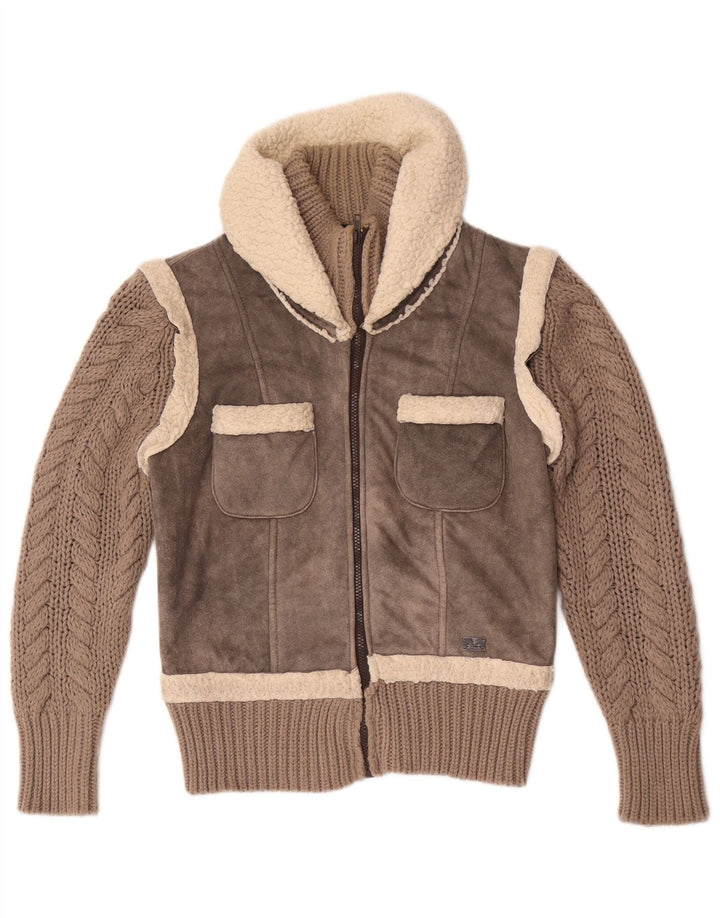 Giubbotto bomber Sherpa lavorato a maglia da donna Gaudi IT 46 Large Grigio Poliestere