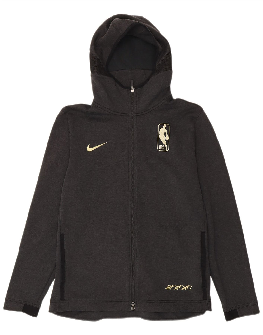 Felpa con cappuccio e zip grafica NBA da uomo, grande, in poliestere color block grigio