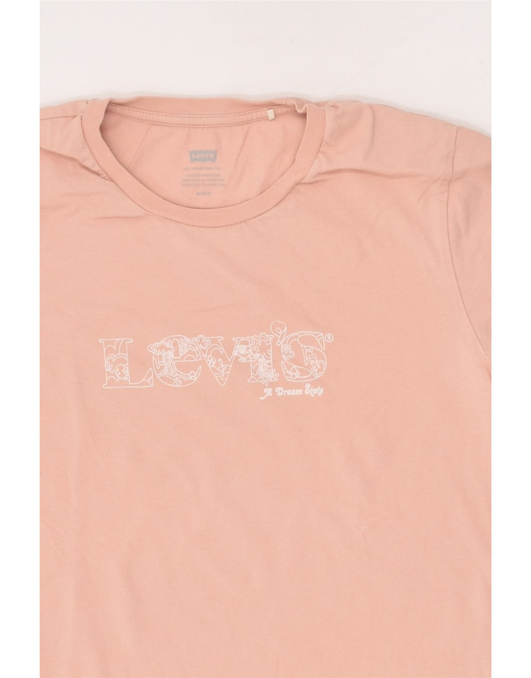 LEVI'S Womens Graphic T-Shirt Top UK 12 Medium Pink Cotton Vintage Levi's and Second-Hand Levi's from Messina Hembry 