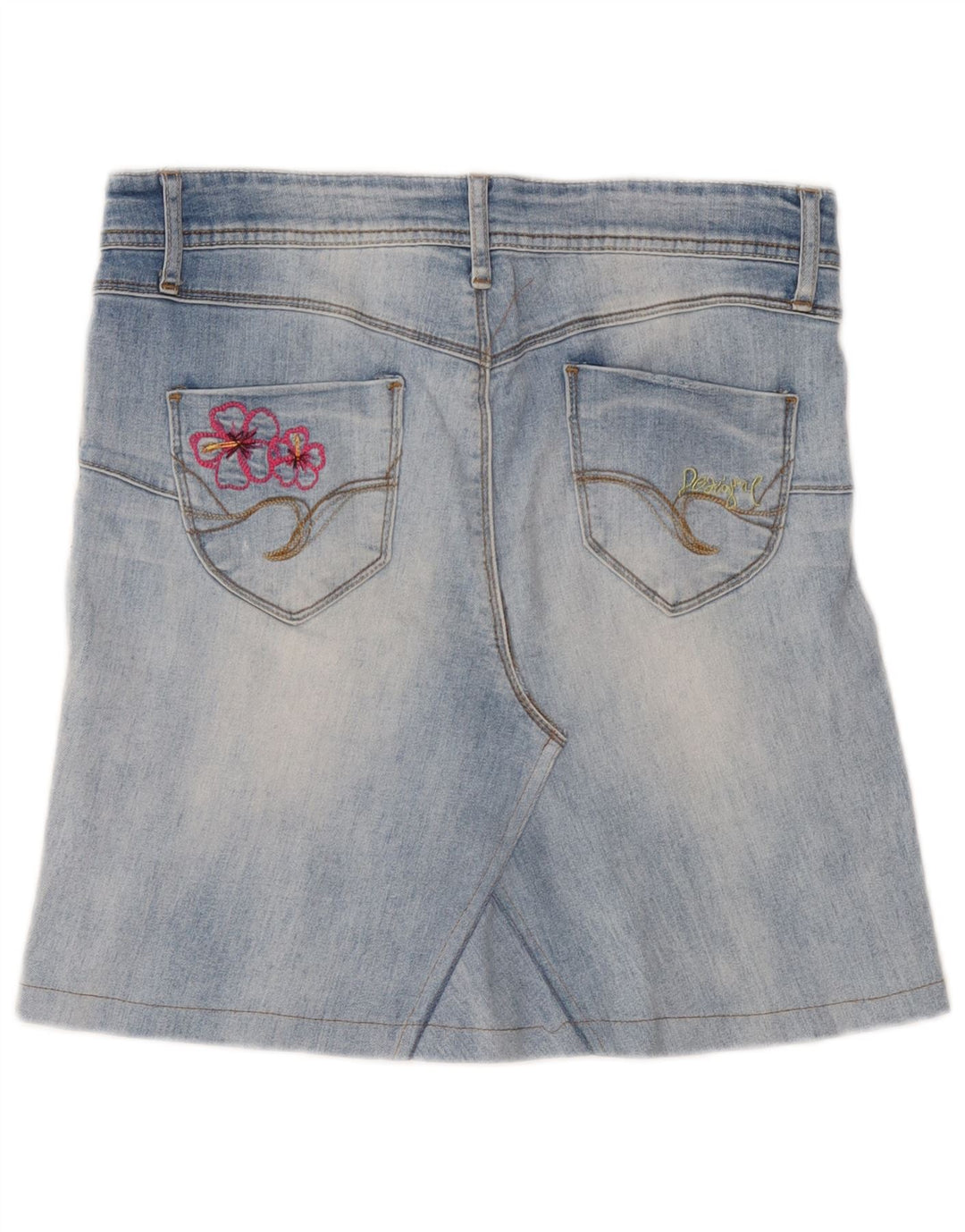 Mini gonna di jeans grafica da donna Desigual W30 blu medio floreale