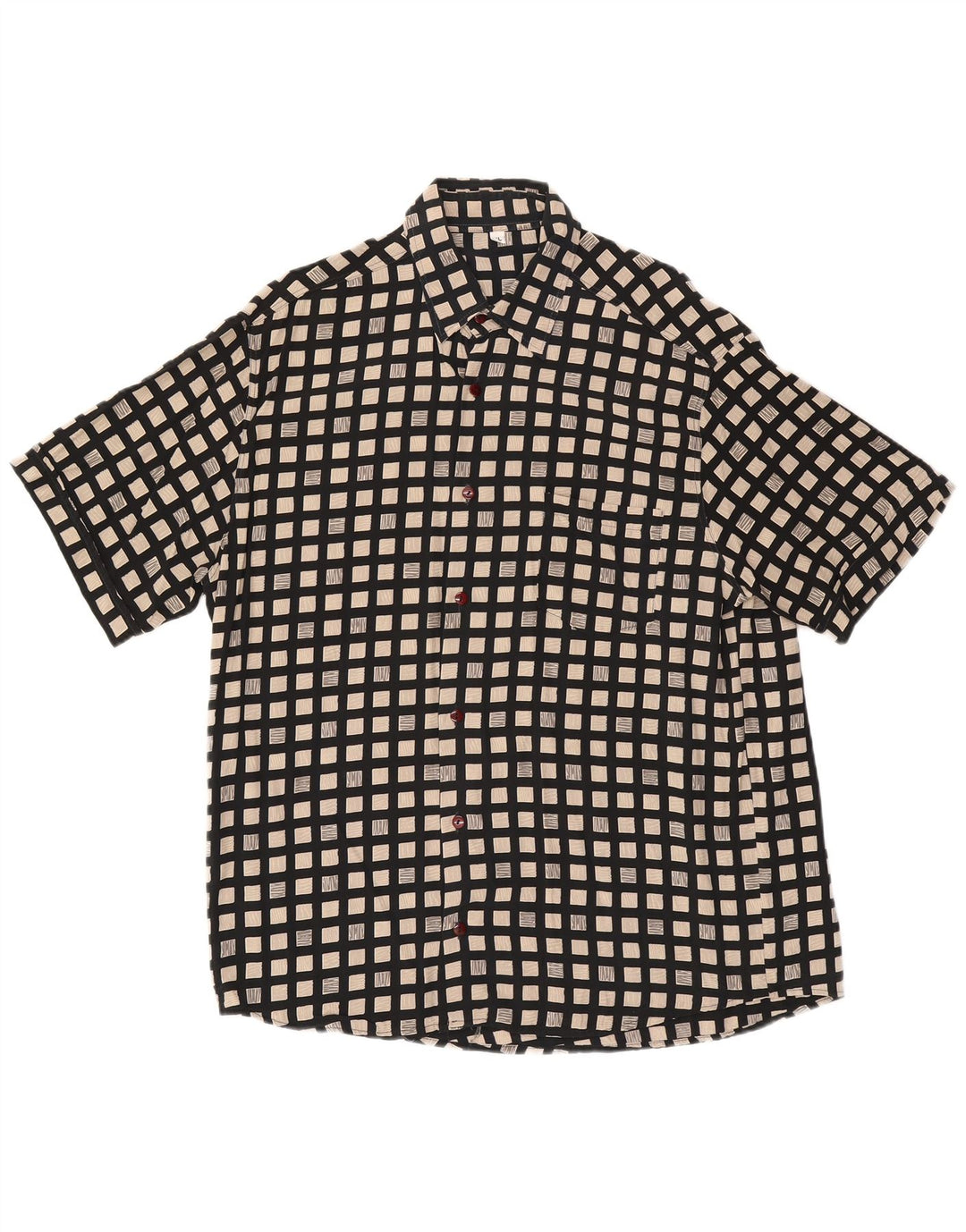 Camicia vintage da uomo a maniche corte XL in viscosa geometrica nera