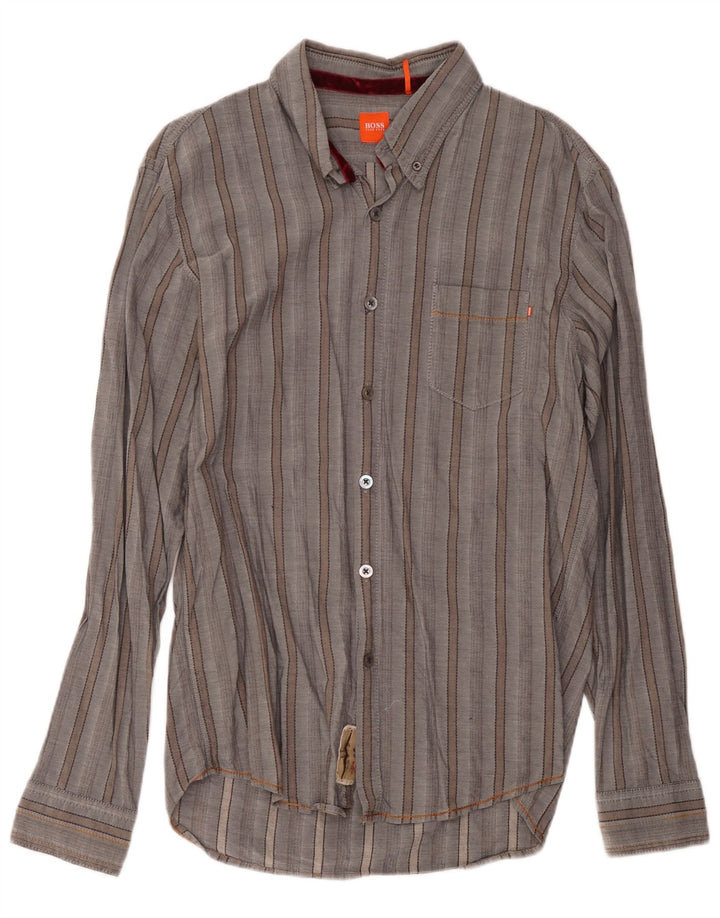 Camicia da uomo Hugo Boss XL in cotone a righe grigie
