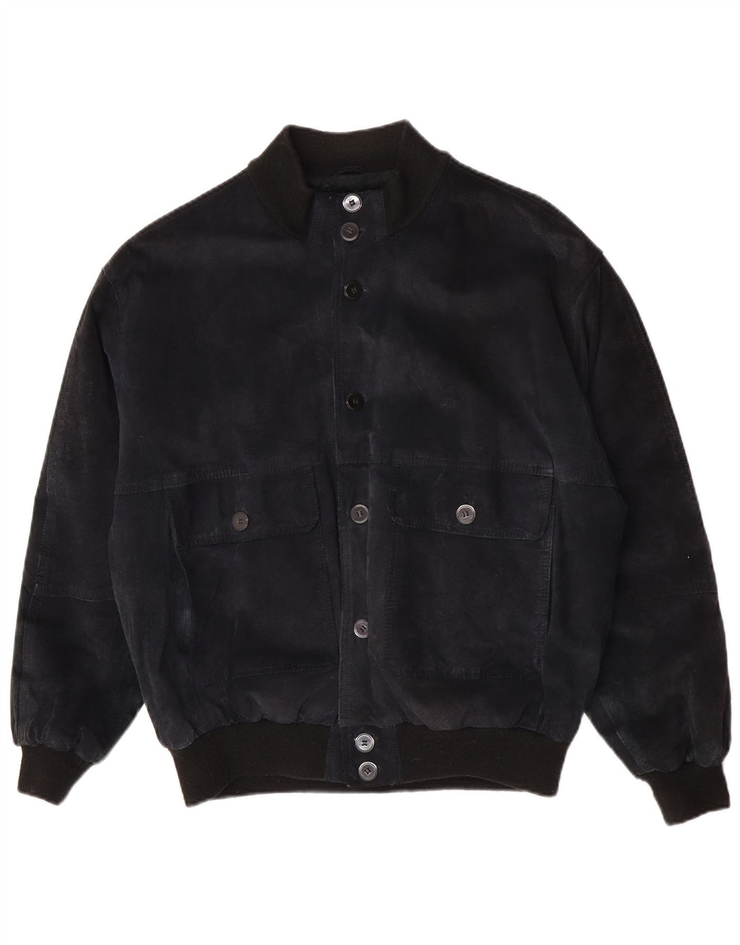 Giubbotto bomber in pelle scamosciata dal taglio ampio da uomo John Monroe UK 36 piccolo blu navy