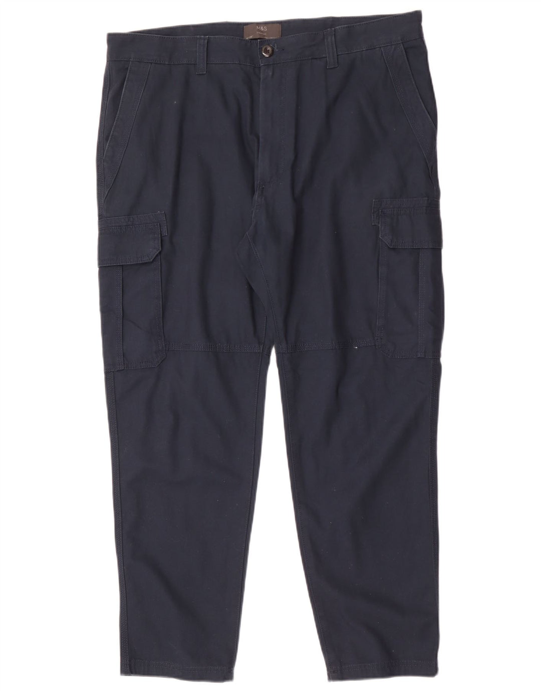 Pantaloni cargo dritti da uomo Marks & Spencer W38 L29 cotone blu navy