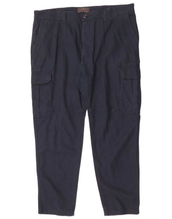Pantaloni cargo dritti da uomo Marks & Spencer W38 L29 cotone blu navy