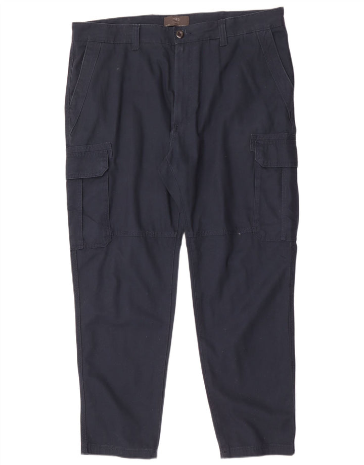 Pantaloni cargo dritti da uomo Marks & Spencer W38 L29 cotone blu navy