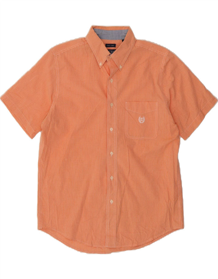 CHAPS Mens Short Sleeve Shirt Medium Orange Check Cotton Vintage Chaps and Second-Hand Chaps from Messina Hembry 