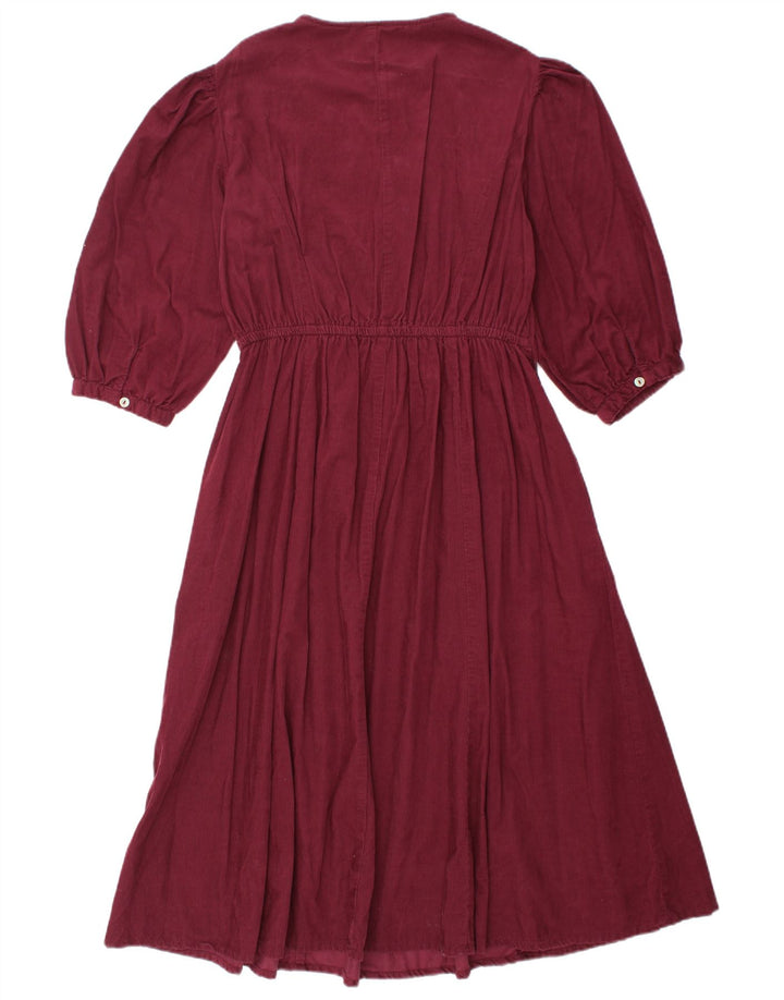 MONSOON Womens 3/4 Sleeve Corduroy A-Line Dress UK 12 Medium Burgundy