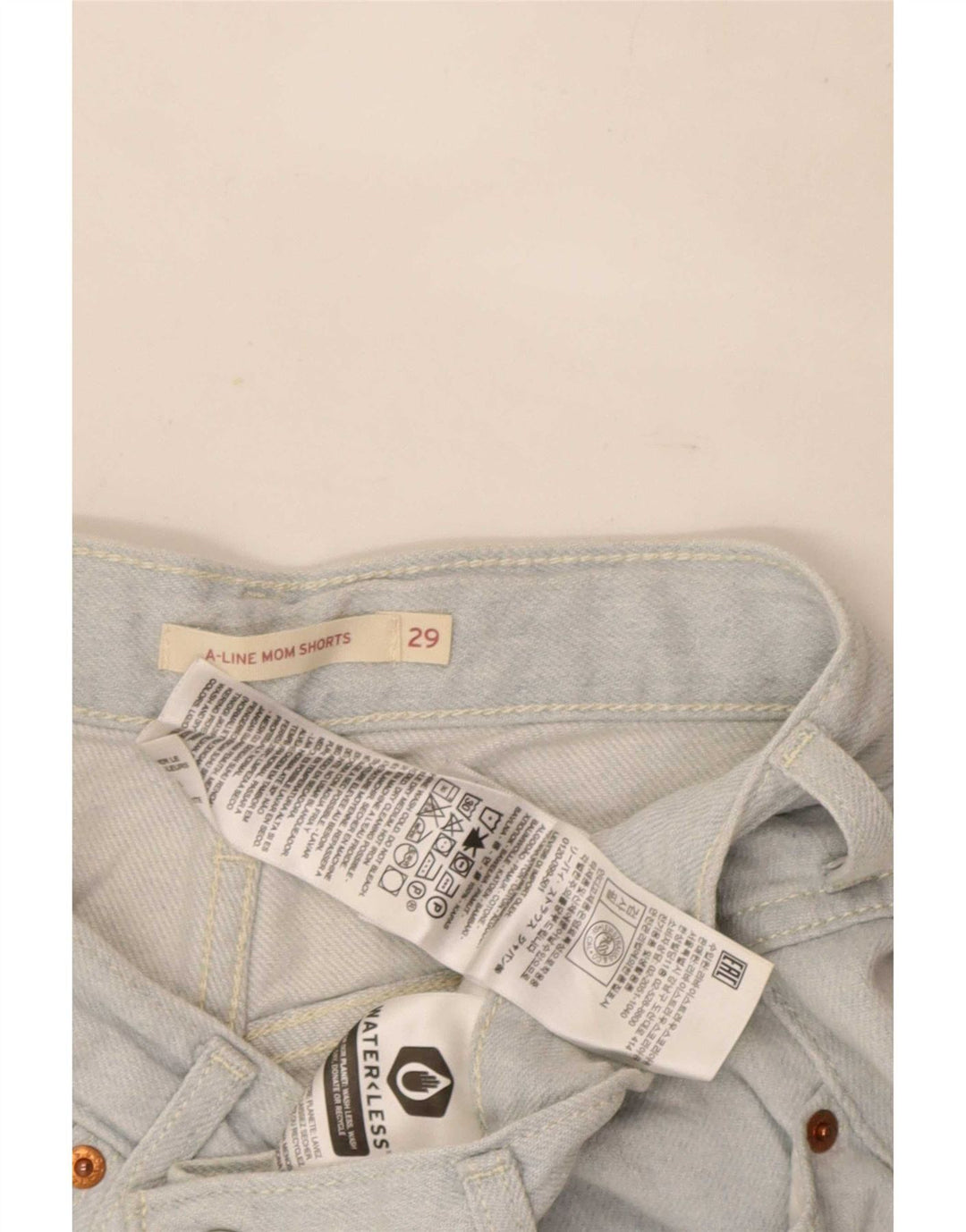 Pantaloncini di jeans a vita alta mamma da donna Levi's W29 cotone blu medio