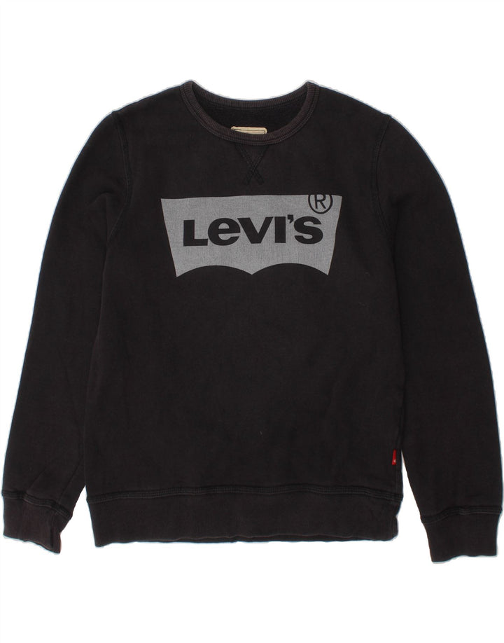 LEVI'S Boys Graphic Sweatshirt Jumper 11-12 Years Black Cotton Vintage Levi's and Second-Hand Levi's from Messina Hembry 