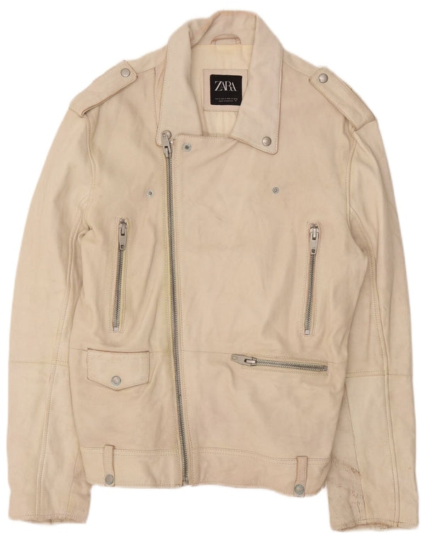 Giacca in pelle militare da uomo Zara UK 42 XL in pelle bianco sporco