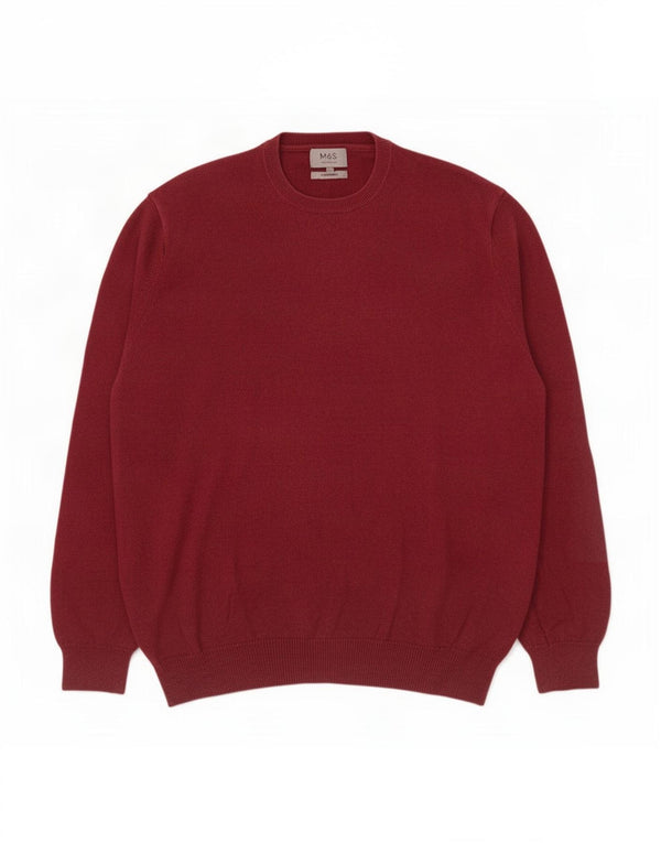 Marks & Spencer Mens Crew Neck Jumper Sweater 2XL Burgundy Cotton