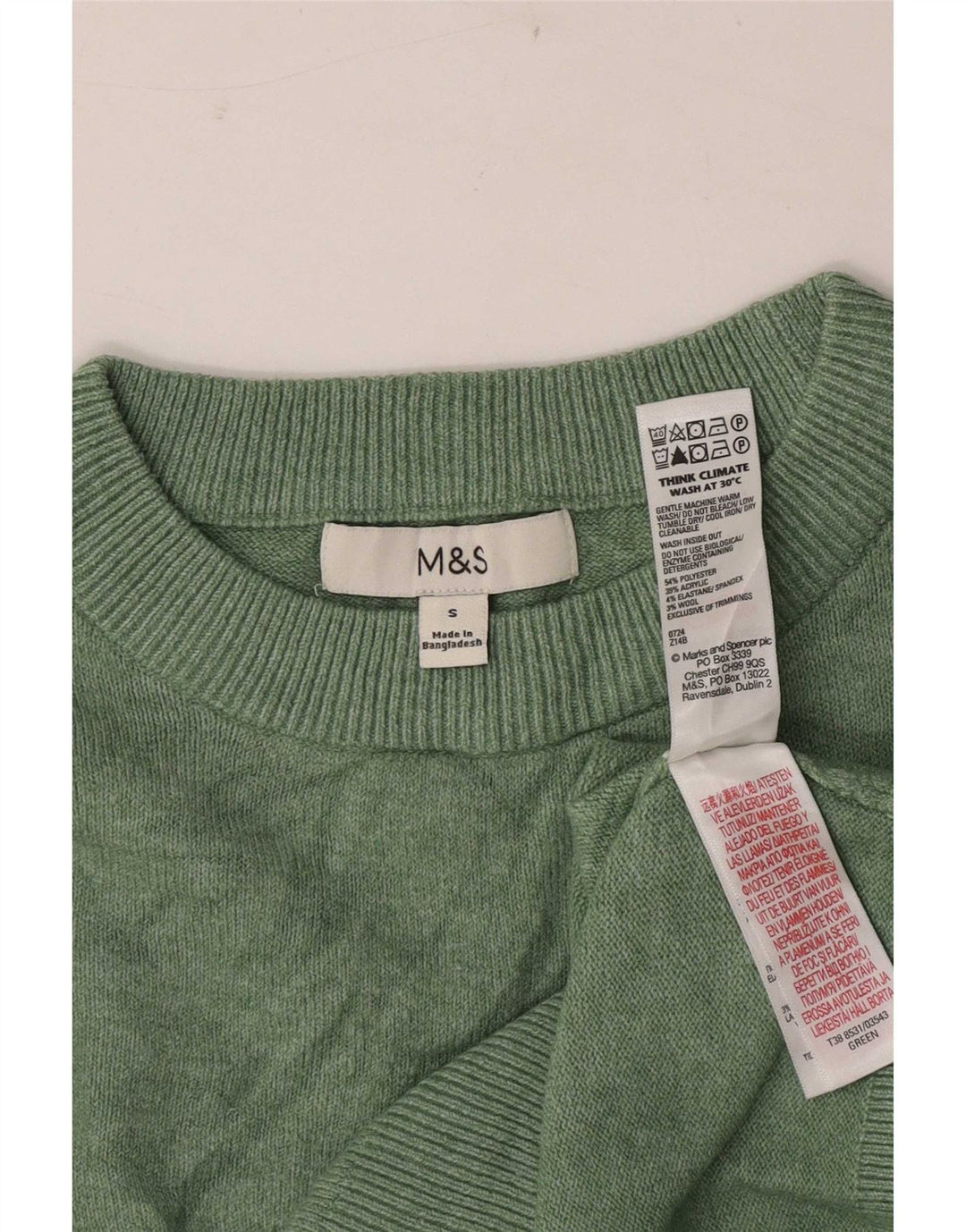 Maglione maglione girocollo da donna Marks & Spencer UK 10 piccolo poliestere verde
