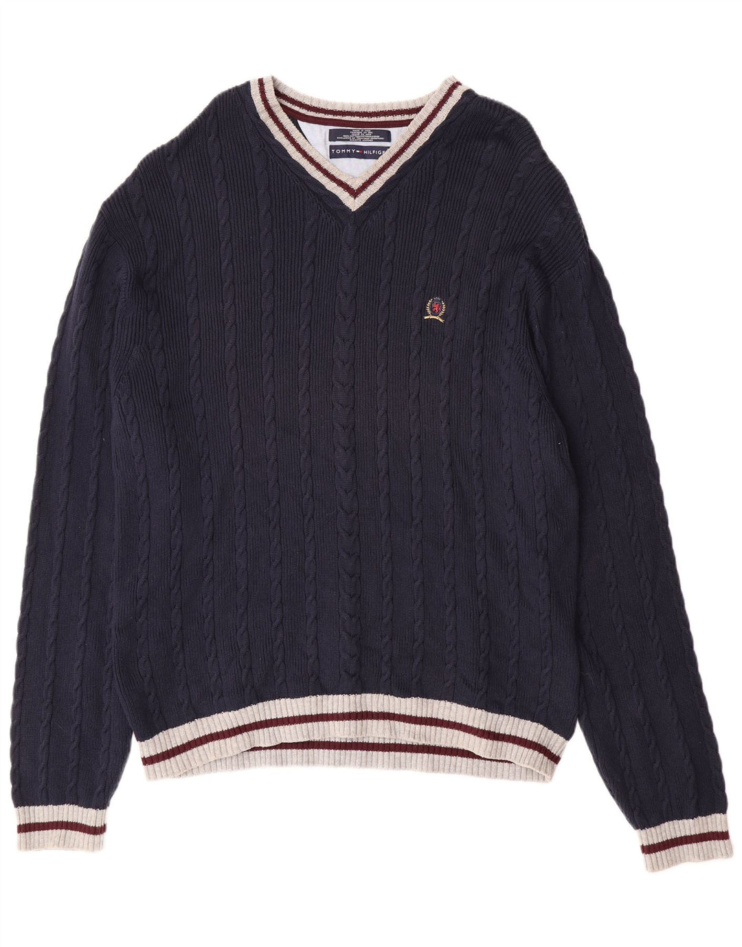 TOMMY HILFIGER Maglione da uomo con scollo a V XL in cotone color block blu navy