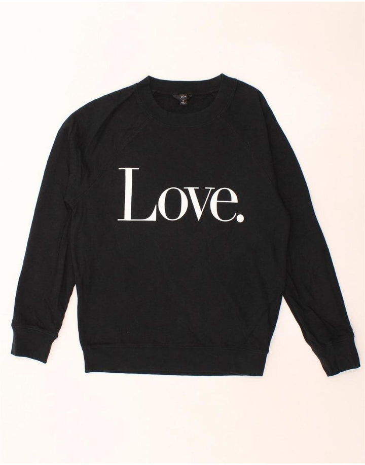 J. CREW Womens Graphic Sweatshirt Jumper UK 10 Small Black Cotton Vintage J. Crew and Second-Hand J. Crew from Messina Hembry 