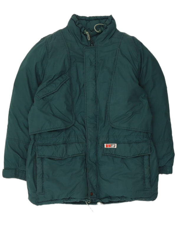 Giacca da sci imbottita con cappuccio vintage da uomo IT 54 2XL poliestere verde
