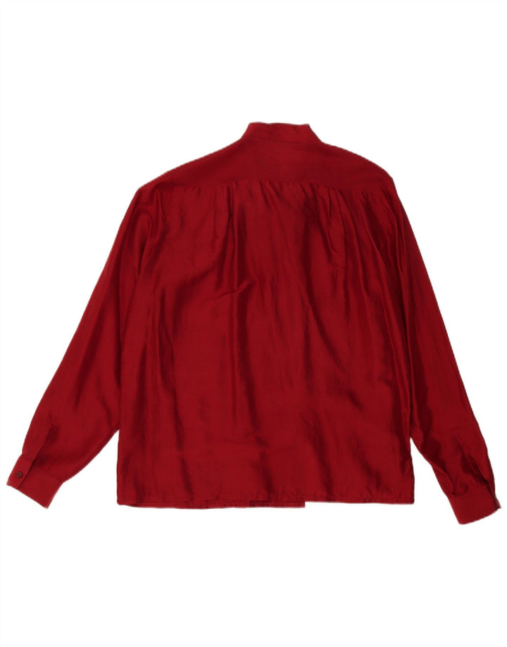 Camicetta da donna vintage con cravatta sul davanti IT 46 grande seta bordeaux